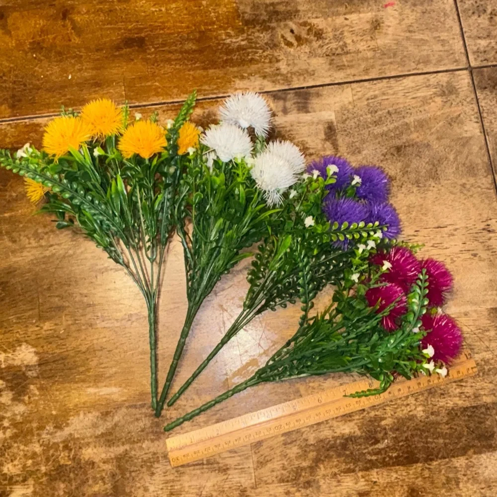 4 Bundles Artificial Flowers Fake Outdoor Plants Faux Vibrant Multicolor